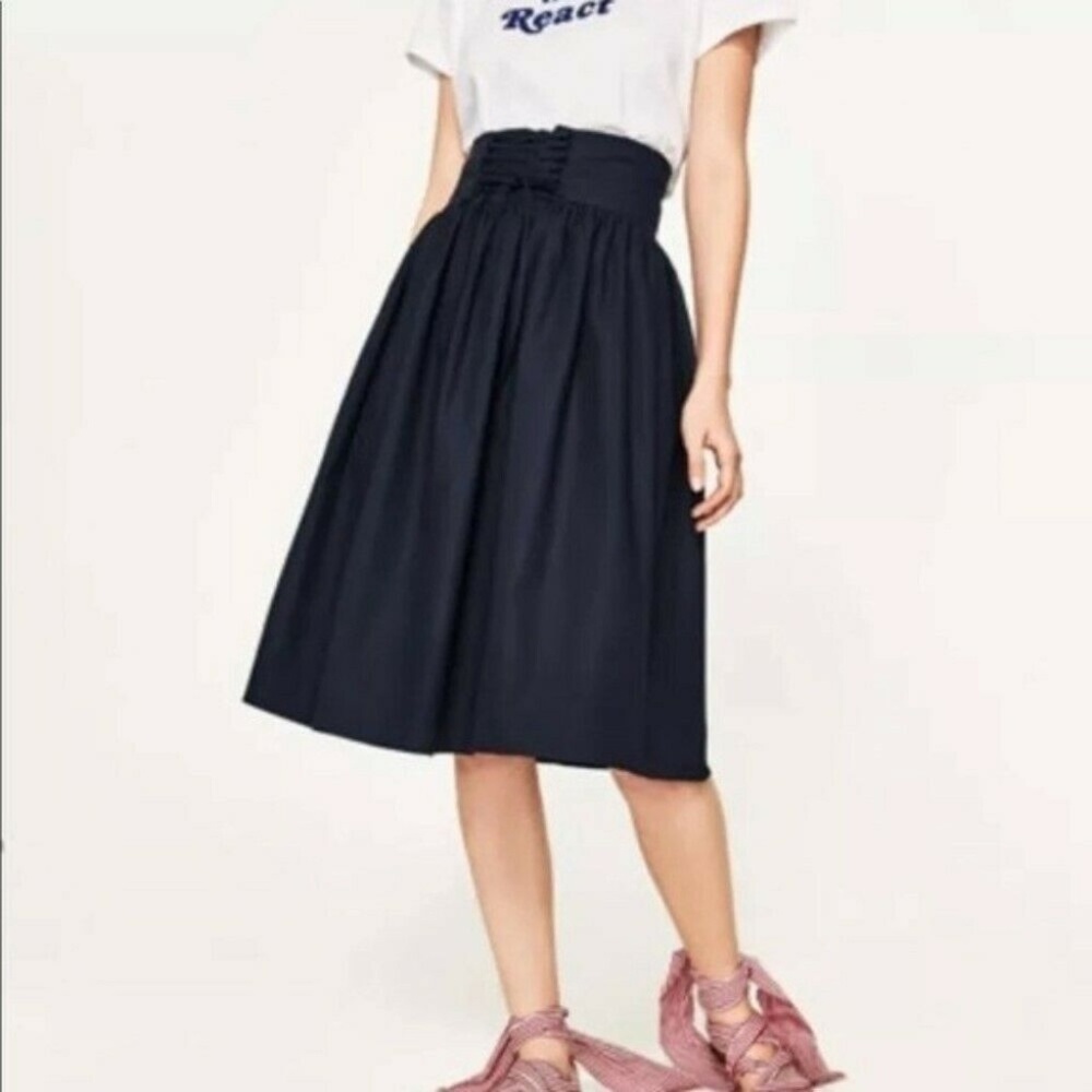 ZARA POPLIN SKIRT WITH SASH NWOT